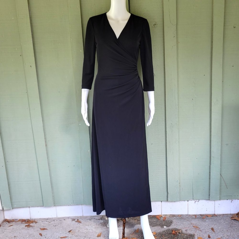 TADASHI Vintage Black Evening Gown Dress XS 3/4 Sleeves Petite?